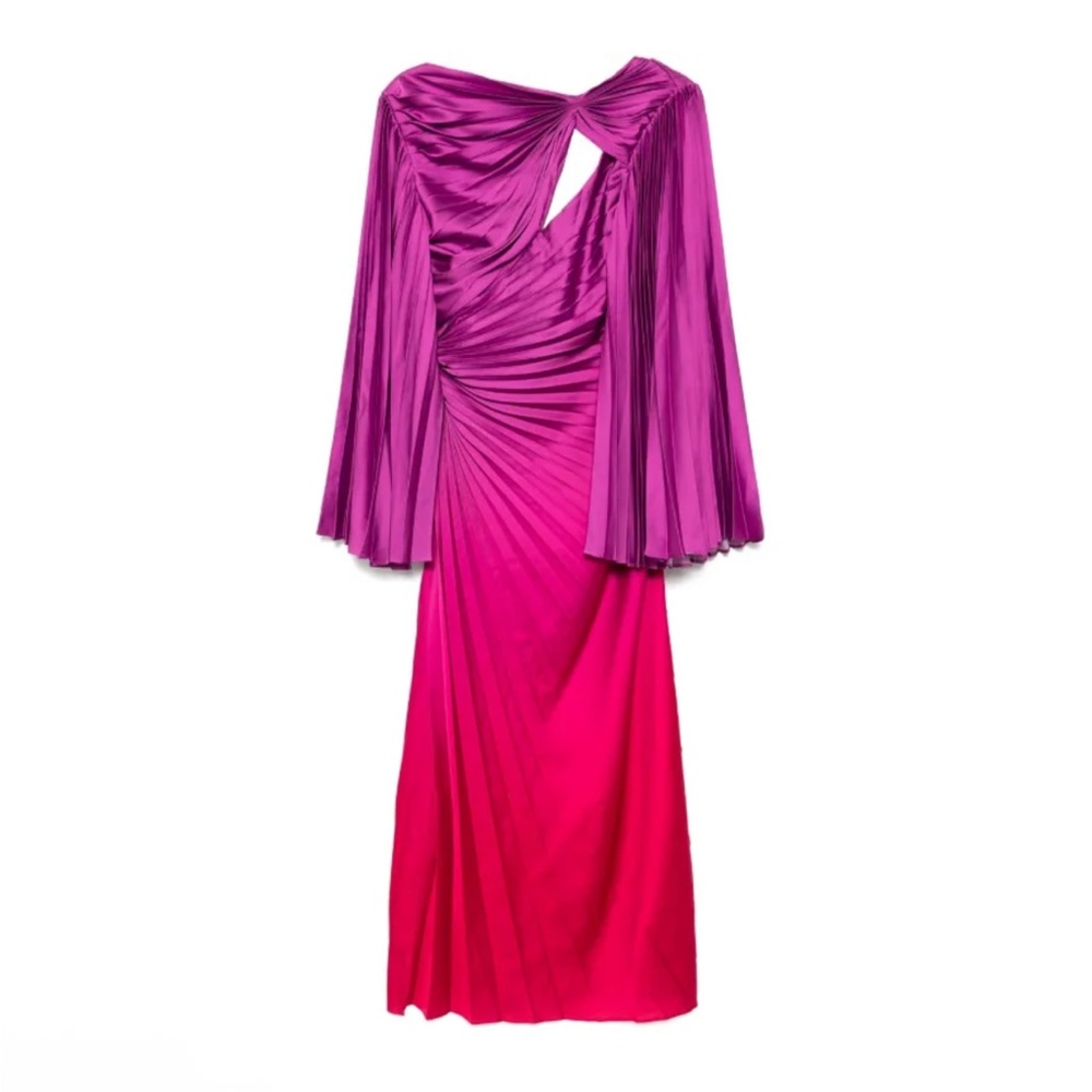 NWT Acler Tillington Pleated Ombré Purple Pink Asymmetrical Long Sleeve Maxi